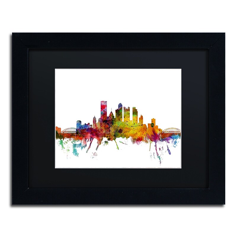 Trademark Fine Art ''Pittsburgh Pennsylvania Skyline'' by Michael Tompsett 11" x 14" Black Matted Black Frame (MT0548-B1114BMF) image 1
