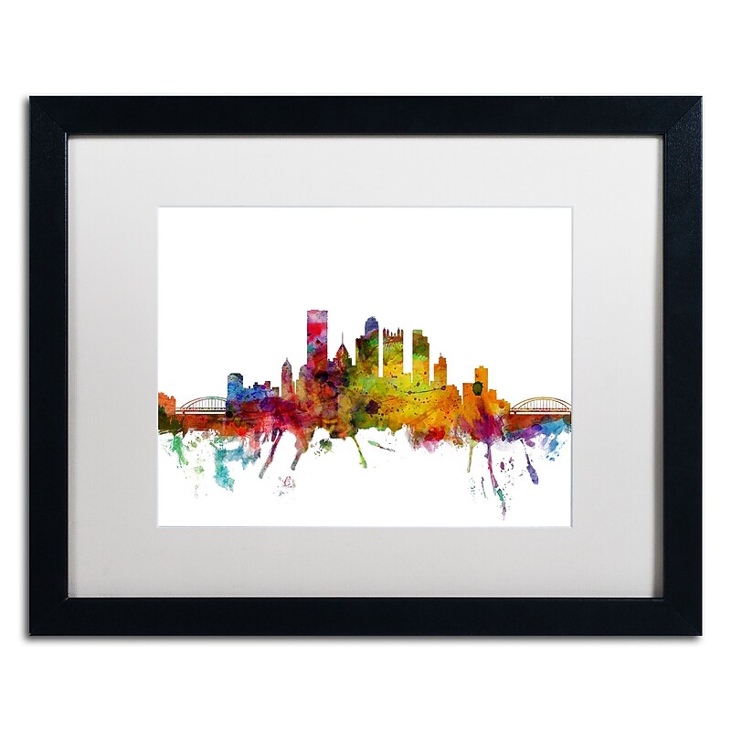 Trademark Fine Art ''Pittsburgh Pennsylvania Skyline'' by Michael Tompsett 16" x 20" White Matted Black Frame (MT0548-B1620MF) image 1