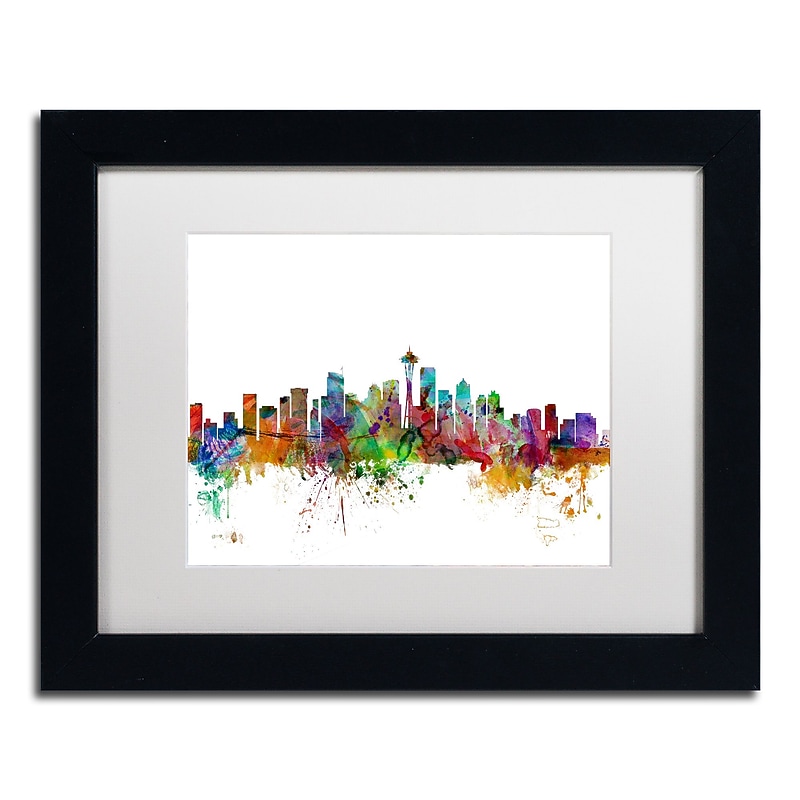 Trademark Fine Art ''Seattle Washington Skyline'' by Michael Tompsett 11" x 14" White Matted Black Frame (MT0549-B1114MF) image 1