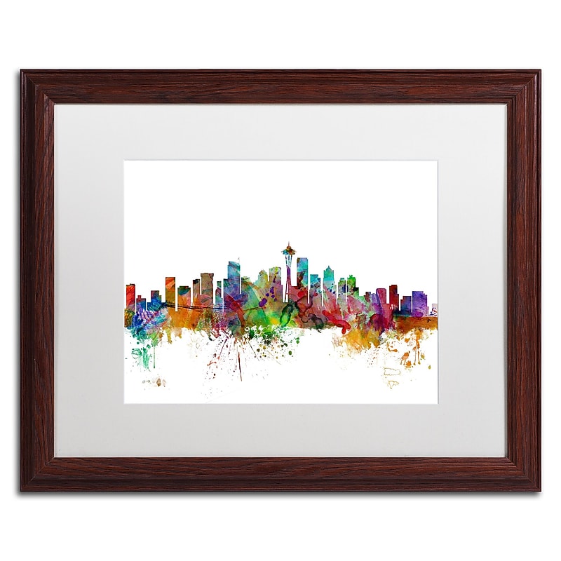 Trademark Fine Art ''Seattle Washington Skyline'' by Michael Tompsett 16" x 20" White Matted Wood Frame (MT0549-W1620MF) image 1