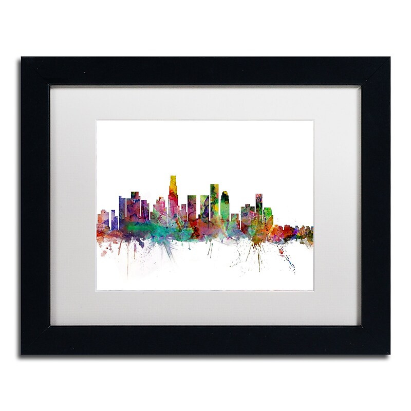 Trademark Fine Art ''Los Angeles California Skyline'' by Michael Tompsett 11" x 14" White Matted Black Frame (MT0550-B1114MF) image 1