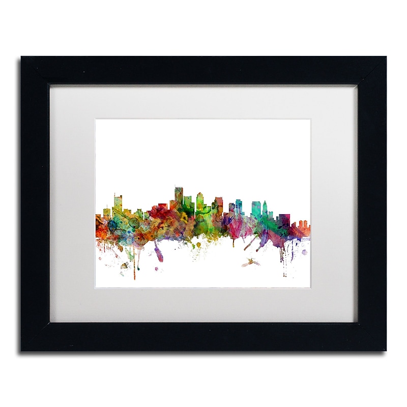 Trademark Fine Art ''Boston Massachusetts Skyline'' by Michael Tompsett 11" x 14" White Matted Black Frame (MT0551-B1114MF) image 1