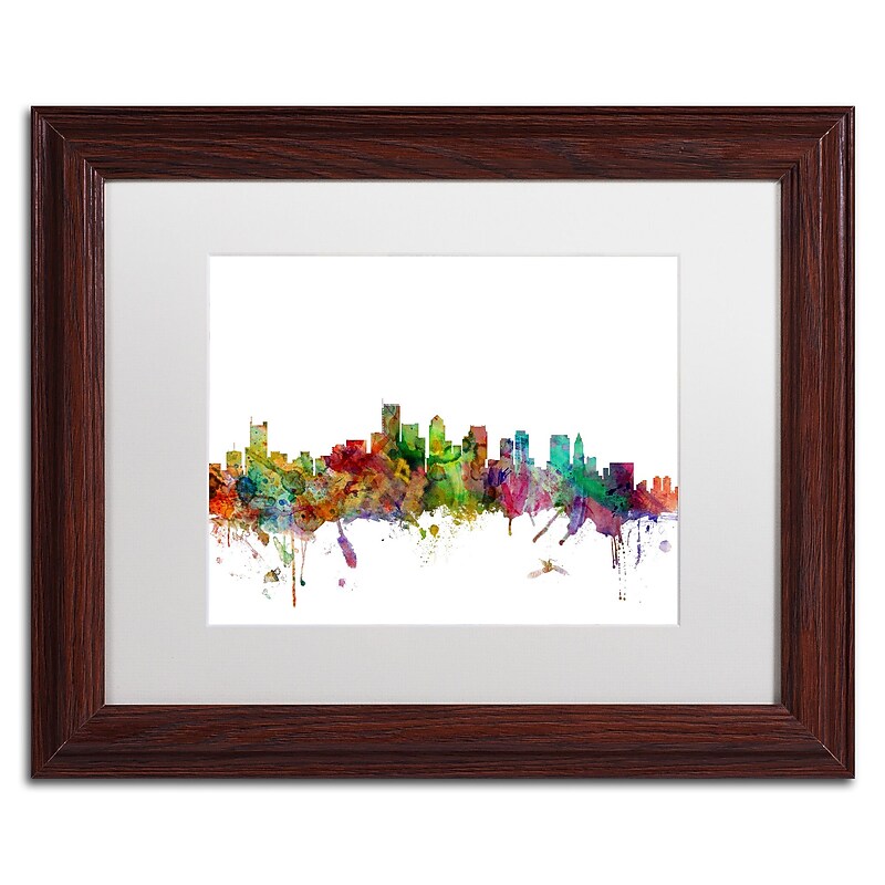 Trademark Fine Art ''Boston Massachusetts Skyline'' by Michael Tompsett 11" x 14" White Matted Wood Frame (MT0551-W1114MF) image 1