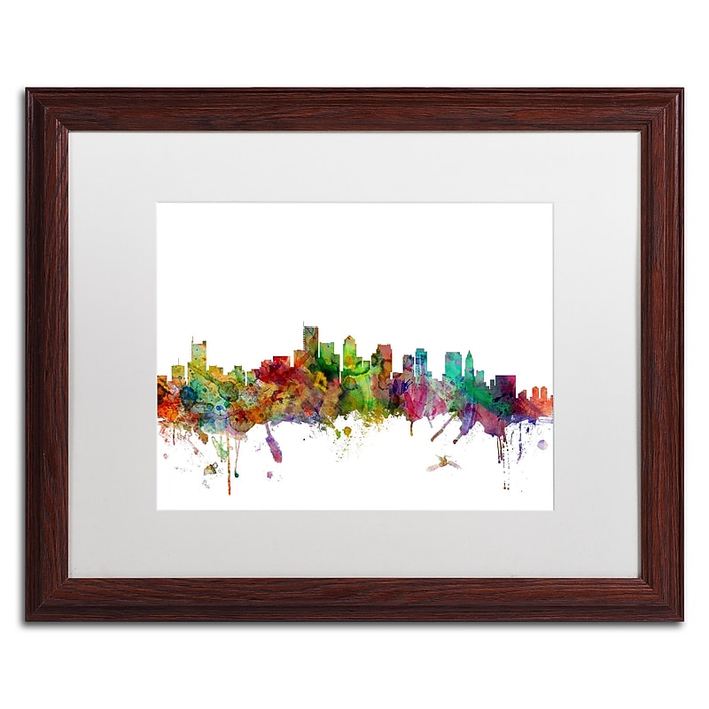 Trademark Fine Art ''Boston Massachusetts Skyline'' by Michael Tompsett 16" x 20" White Matted Wood Frame (MT0551-W1620MF) image 1