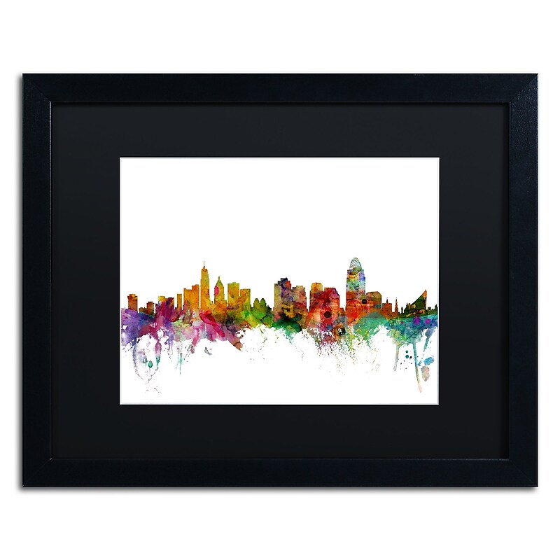 Trademark Fine Art ''Cincinnati Ohio Skyline'' by Michael Tompsett 16" x 20" Black Matted Black Frame (MT0552-B1620BMF) image 1