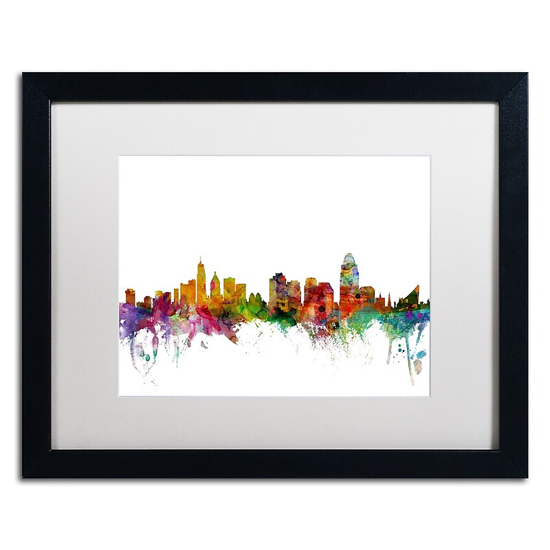 Trademark Fine Art ''Cincinnati Ohio Skyline'' by Michael Tompsett 16" x 20" White Matted Black Frame (MT0552-B1620MF) image 1