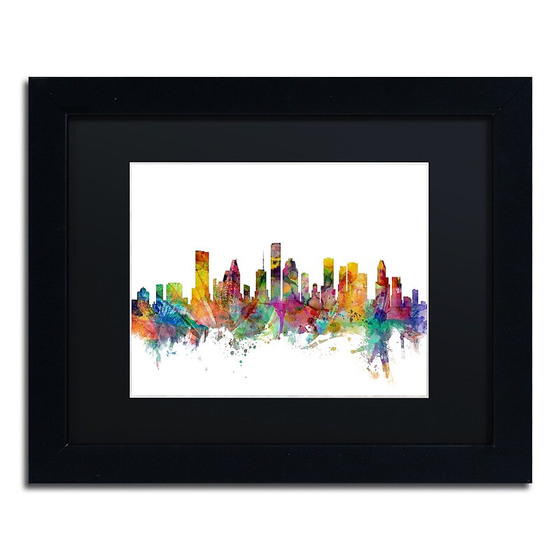 Trademark Fine Art ''Houston Texas Skyline'' by Michael Tompsett 11" x 14" Black Matted Black Frame (MT0554-B1114BMF) image 1