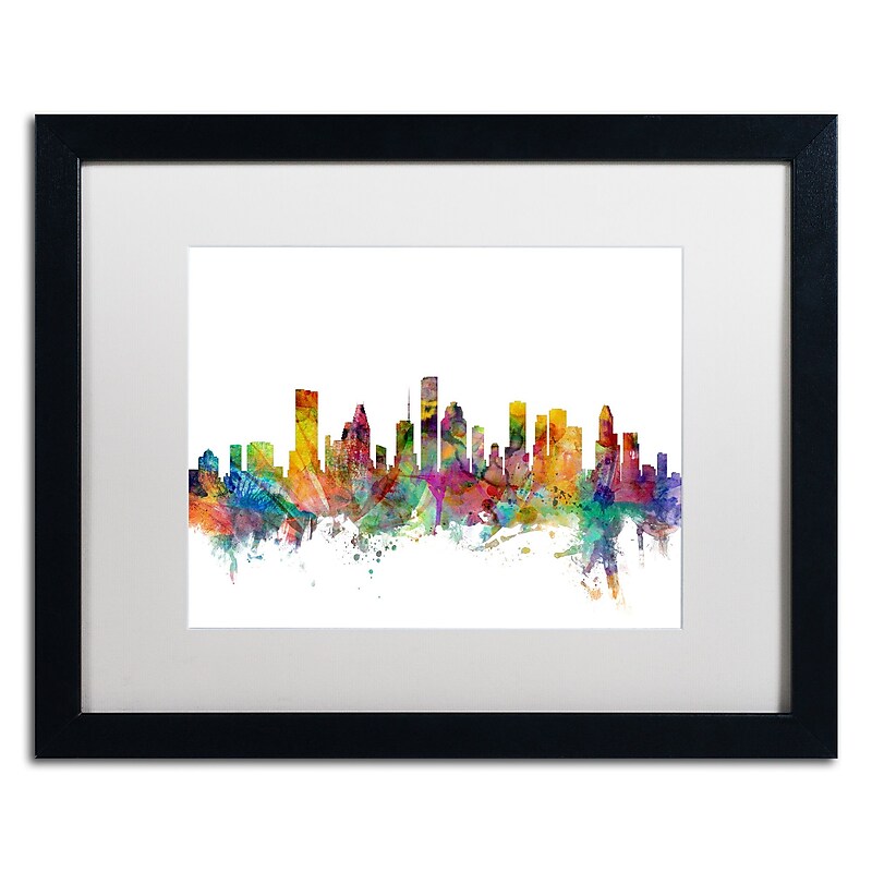Trademark Fine Art ''Houston Texas Skyline'' by Michael Tompsett 16" x 20" White Matted Black Frame (MT0554-B1620MF) image 1