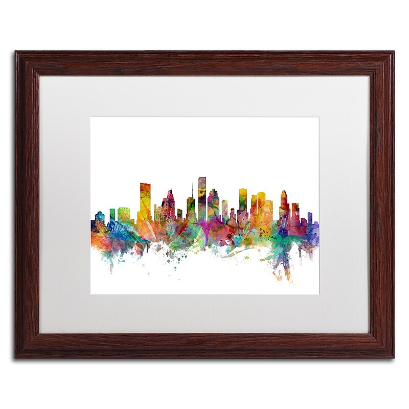 Trademark Fine Art ''Houston Texas Skyline'' by Michael Tompsett 16" x 20" White Matted Wood Frame (MT0554-W1620MF) image 1