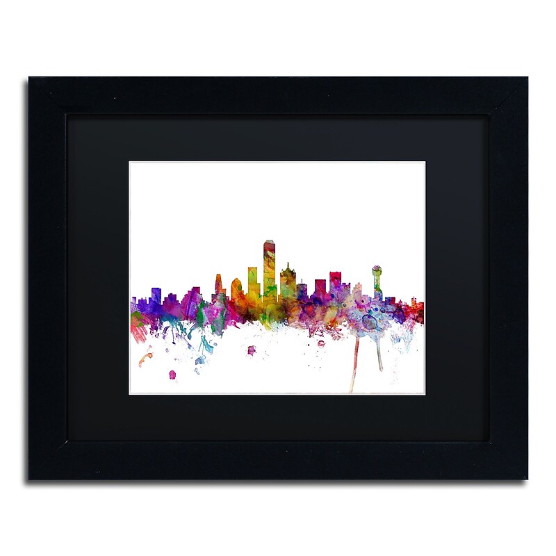 Trademark Fine Art ''Dallas Texas Skyline'' by Michael Tompsett 11" x 14" Black Matted Black Frame (MT0555-B1114BMF) image 1