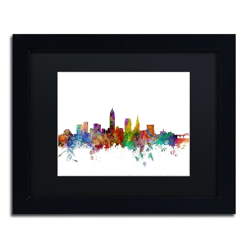 Trademark Fine Art ''Cleveland Ohio Skyline'' by Michael Tompsett 11" x 14" Black Matted Black Frame (MT0559-B1114BMF) image 1