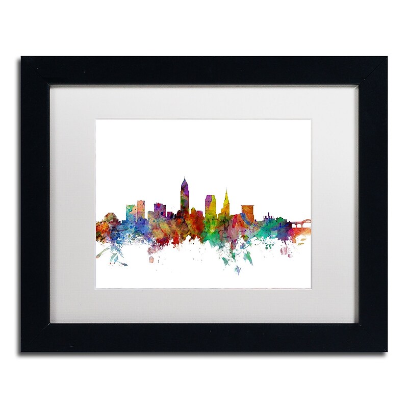 Trademark Fine Art ''Cleveland Ohio Skyline'' by Michael Tompsett 11" x 14" White Matted Black Frame (MT0559-B1114MF) image 1