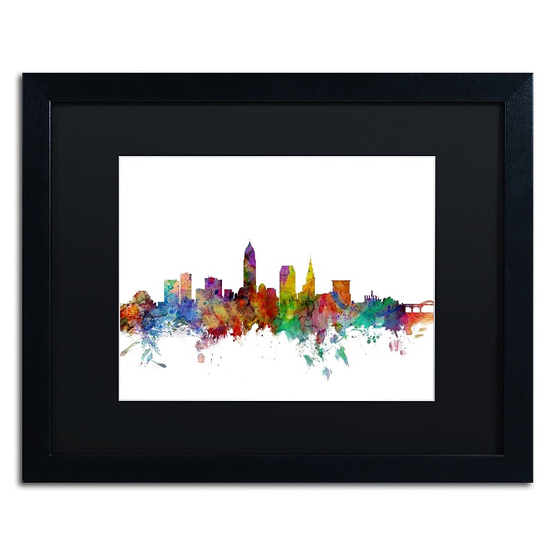 Trademark Fine Art ''Cleveland Ohio Skyline'' by Michael Tompsett 16" x 20" Black Matted Black Frame (MT0559-B1620BMF) image 1