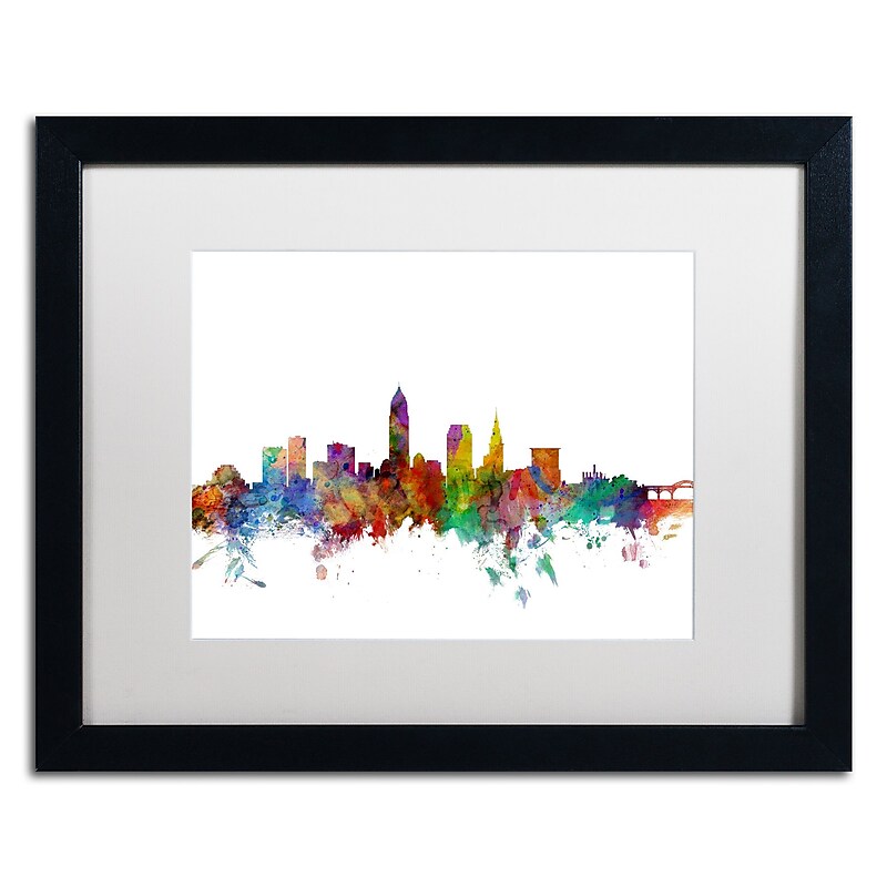 Trademark Fine Art ''Cleveland Ohio Skyline'' by Michael Tompsett 16" x 20" White Matted Black Frame (MT0559-B1620MF) image 1