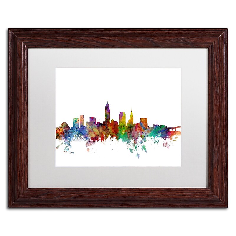 Trademark Fine Art ''Cleveland Ohio Skyline'' by Michael Tompsett 11" x 14" White Matted Wood Frame (MT0559-W1114MF) image 1