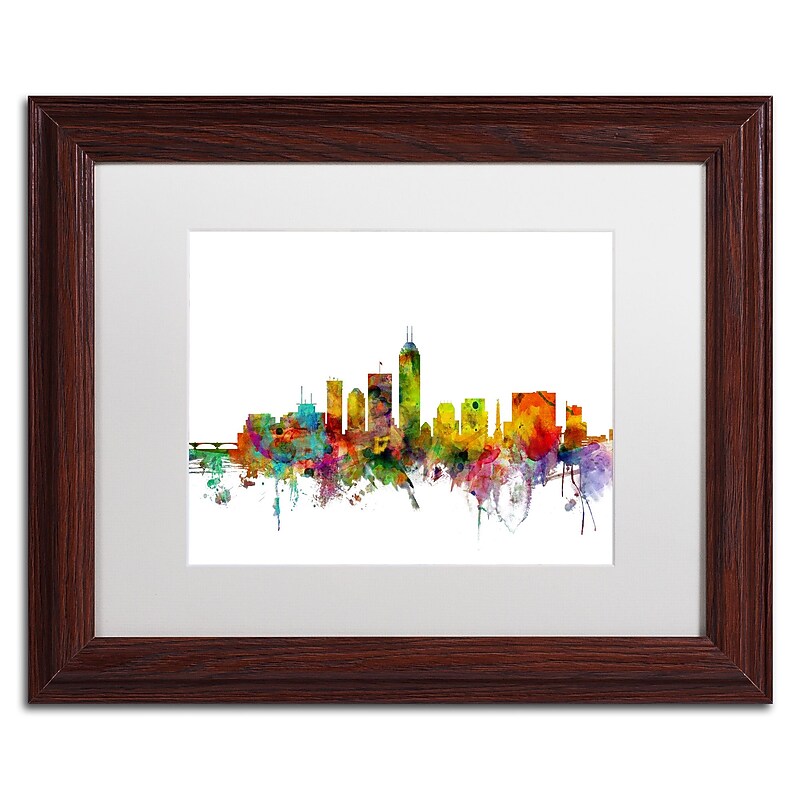 Trademark Fine Art ''Indianapolis Indiana Skyline'' by Michael Tompsett 11" x 14" White Matted Wood Frame (MT0560-W1114MF) image 1