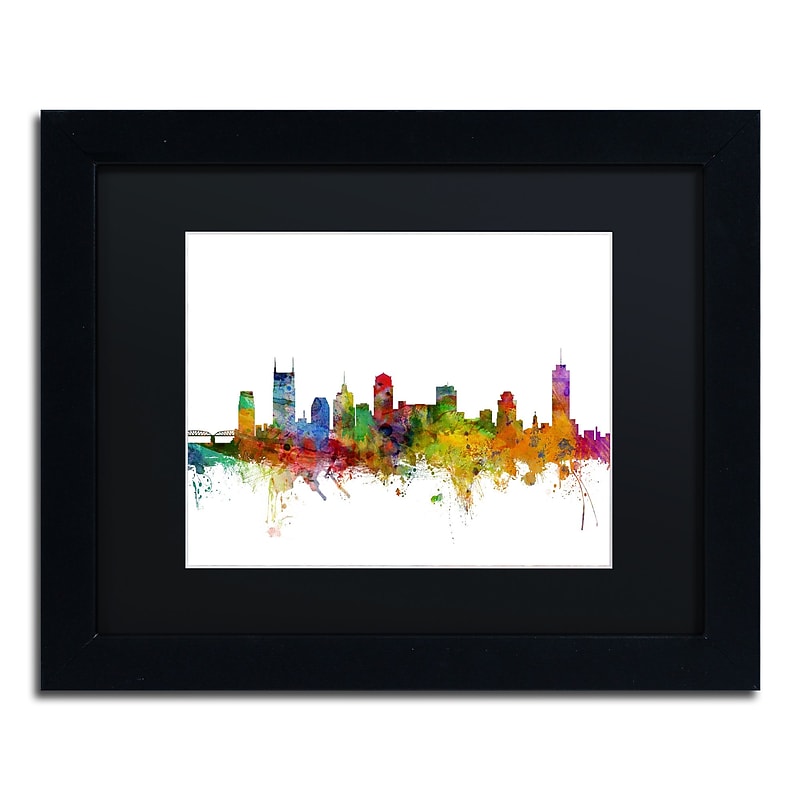 Trademark Fine Art ''Nashville Tennessee Skyline'' by Michael Tompsett 11" x 14" Black Matted Black Frame (MT0561-B1114BMF) image 1
