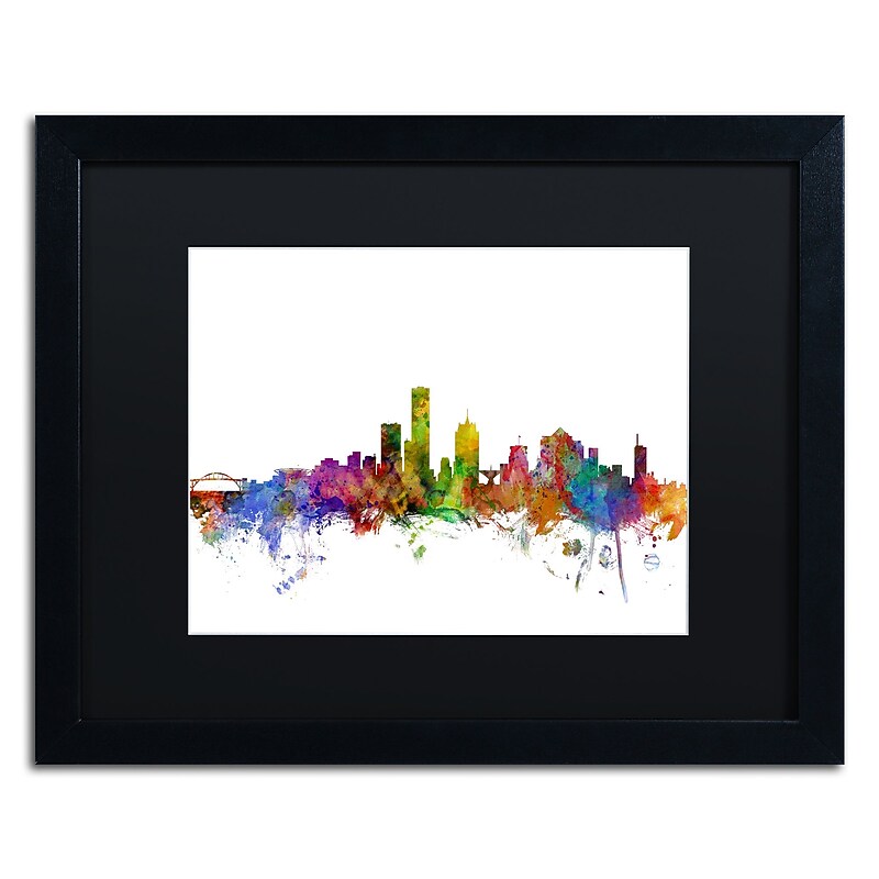 Trademark Fine Art ''Milwaukee Wisconsin Skyline'' by Michael Tompsett 16" x 20" Black Matted Black Frame (MT0562-B1620BMF) image 1