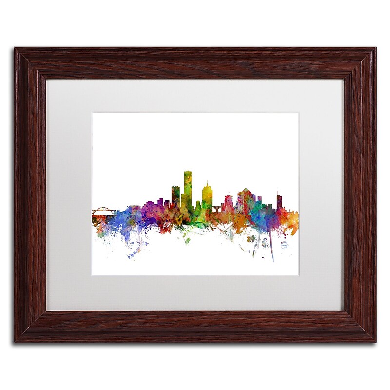 Trademark Fine Art ''Milwaukee Wisconsin Skyline'' by Michael Tompsett 11" x 14" White Matted Wood Frame (MT0562-W1114MF) image 1