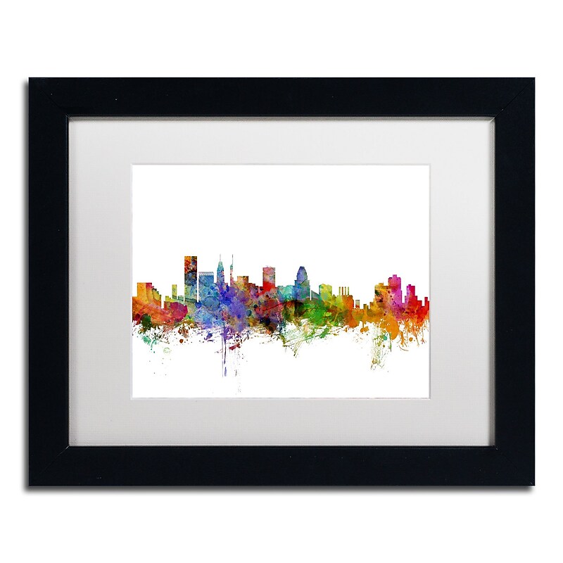 Trademark Fine Art ''Baltimore Maryland Skyline'' by Michael Tompsett 11" x 14" White Matted Black Frame (MT0565-B1114MF) image 1