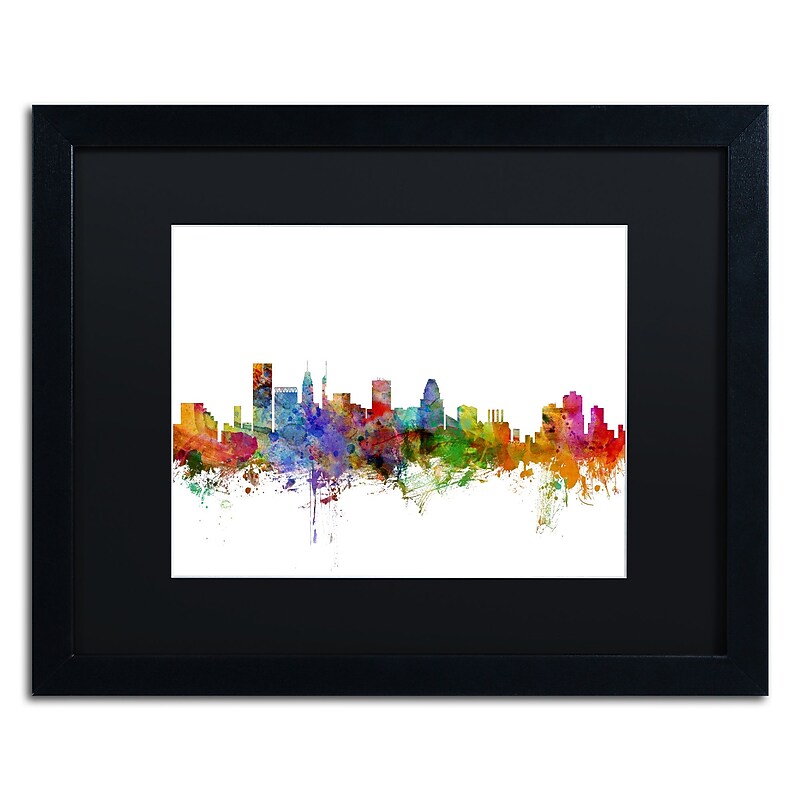 Trademark Fine Art ''Baltimore Maryland Skyline'' by Michael Tompsett 16" x 20" Black Matted Black Frame (MT0565-B1620BMF) image 1