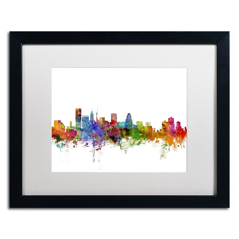 Trademark Fine Art ''Baltimore Maryland Skyline'' by Michael Tompsett 16" x 20" White Matted Black Frame (MT0565-B1620MF) image 1