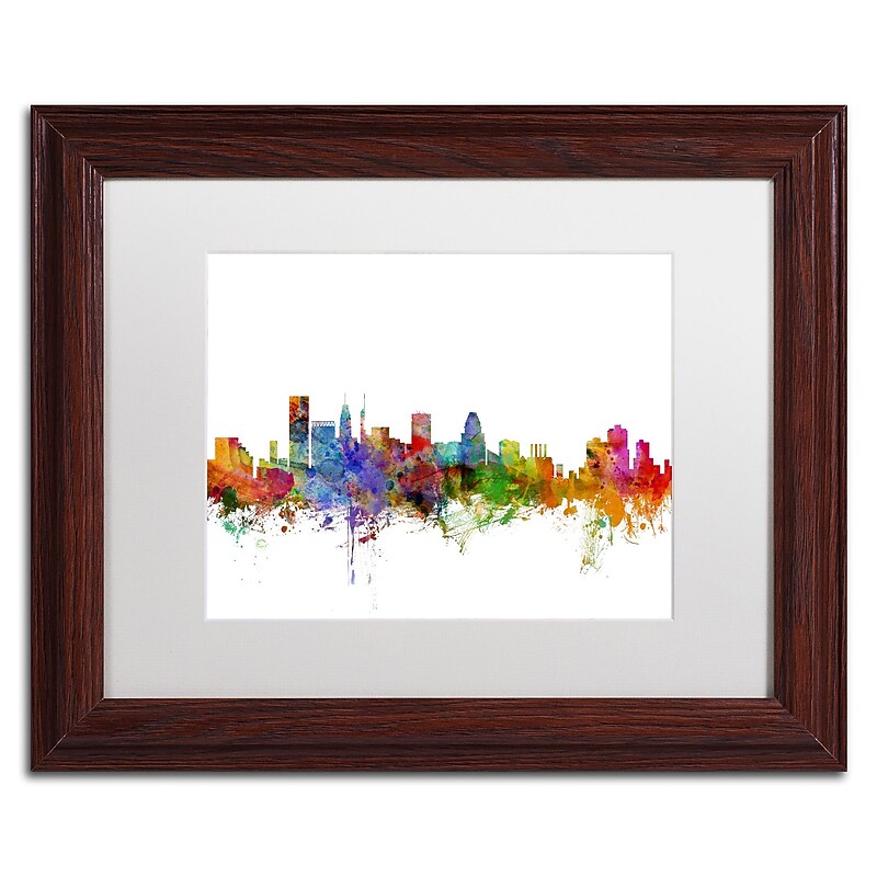 Trademark Fine Art ''Baltimore Maryland Skyline'' by Michael Tompsett 11" x 14" White Matted Wood Frame (MT0565-W1114MF) image 1