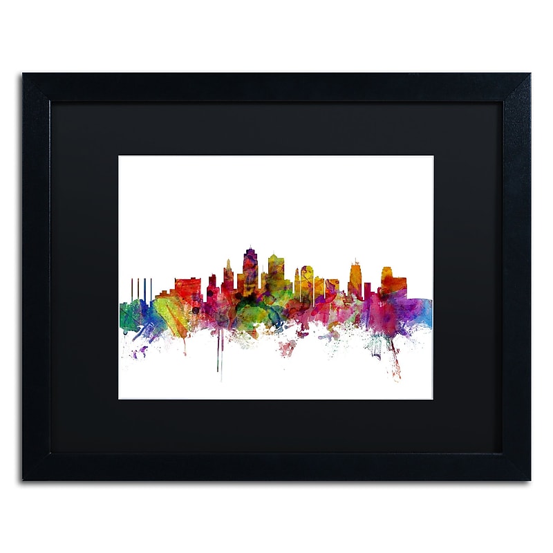 Trademark Fine Art ''Kansas City Skyline'' by Michael Tompsett 16" x 20" Black Matted Black Frame (MT0567-B1620BMF) image 1