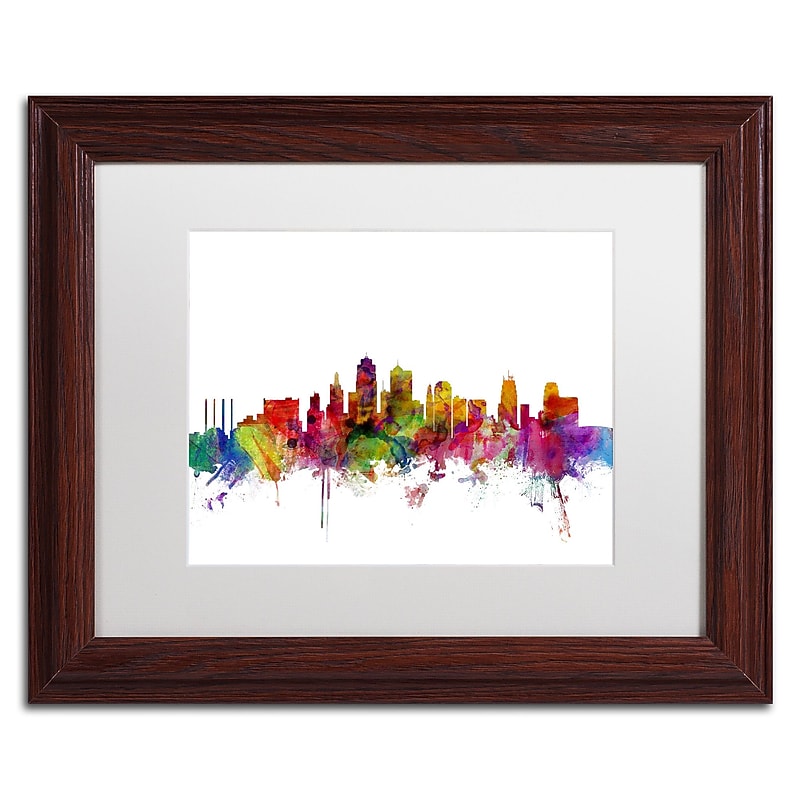 Trademark Fine Art ''Kansas City Skyline'' by Michael Tompsett 11" x 14" White Matted Wood Frame (MT0567-W1114MF) image 1