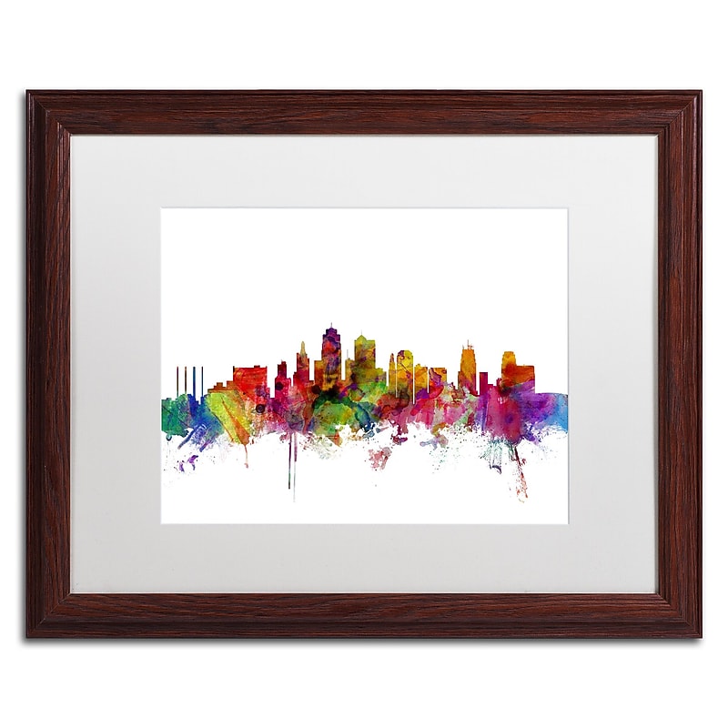 Trademark Fine Art ''Kansas City Skyline'' by Michael Tompsett 16" x 20" White Matted Wood Frame (MT0567-W1620MF) image 1