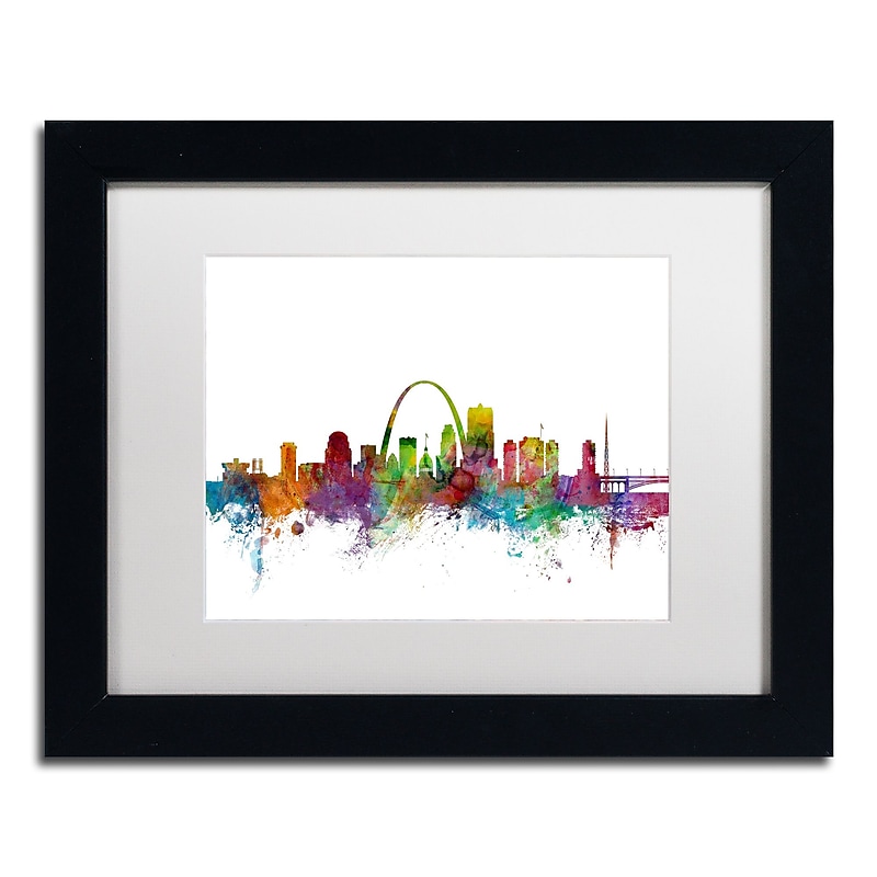 Trademark Fine Art ''St. Louis Missouri Skyline'' by Michael Tompsett 11" x 14" White Matted Black Frame (MT0568-B1114MF) image 1