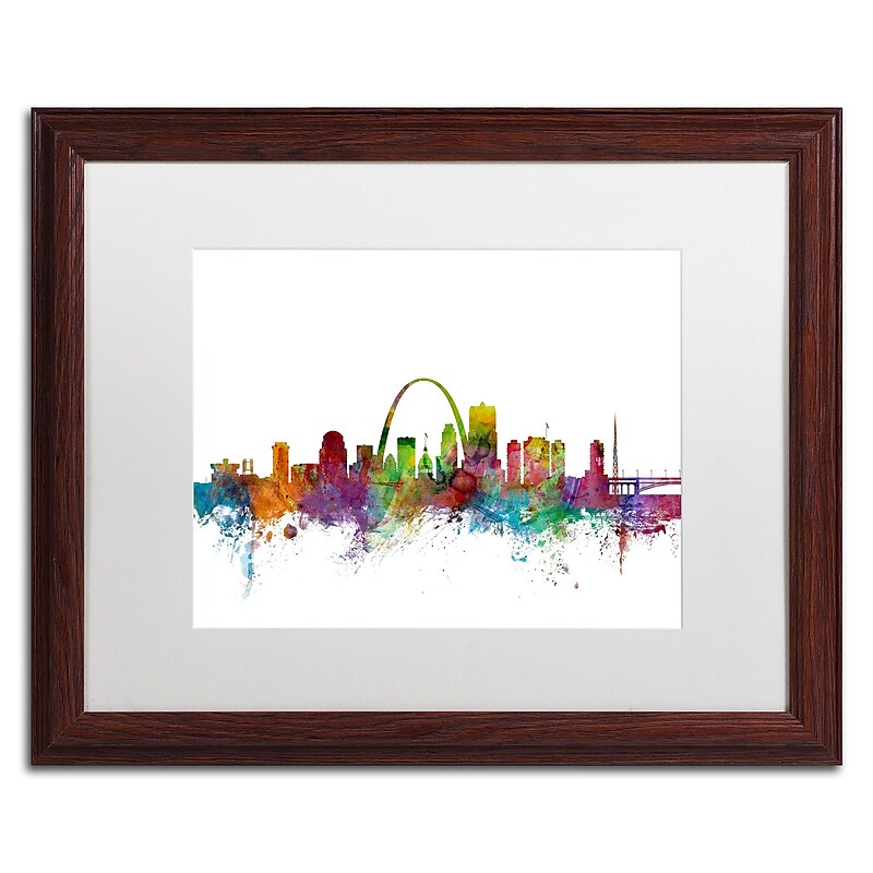 Trademark Fine Art ''St. Louis Missouri Skyline'' by Michael Tompsett 16" x 20" White Matted Wood Frame (MT0568-W1620MF) image 1