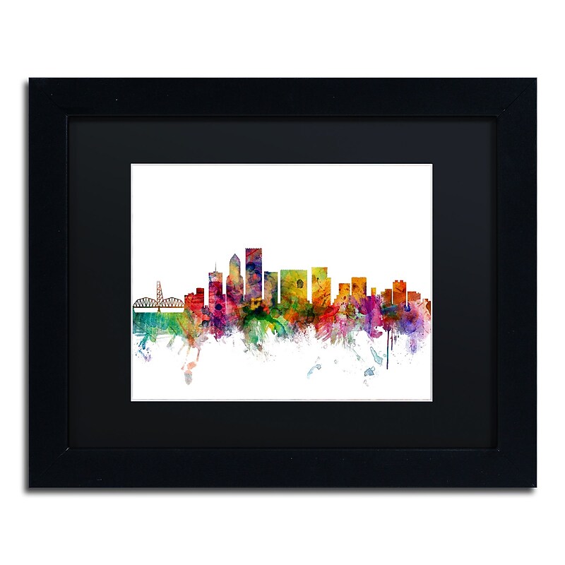 Trademark Fine Art ''Portland Oregon Skyline'' by Michael Tompsett 11" x 14" Black Matted Black Frame (MT0570-B1114BMF) image 1
