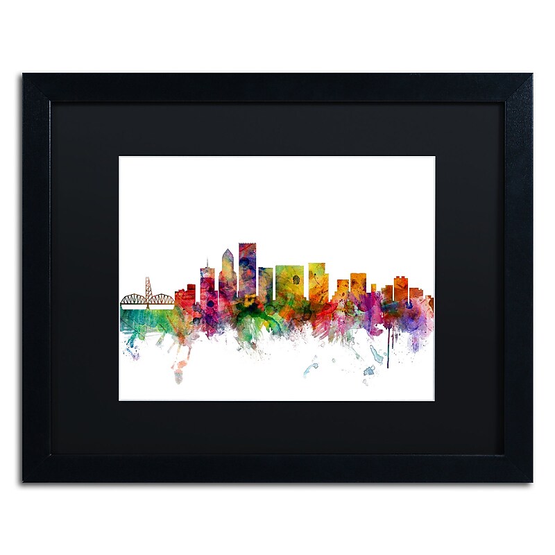Trademark Fine Art ''Portland Oregon Skyline'' by Michael Tompsett 16" x 20" Black Matted Black Frame (MT0570-B1620BMF) image 1