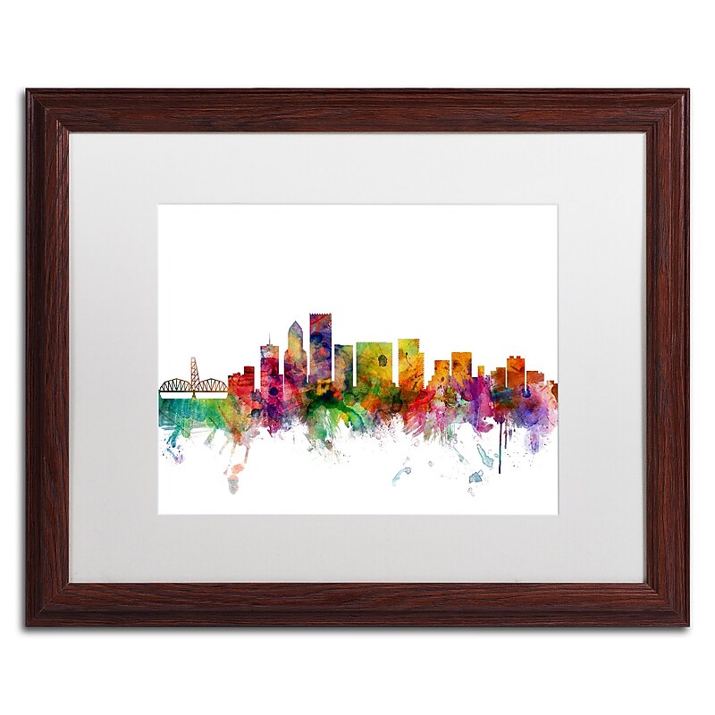 Trademark Fine Art ''Portland Oregon Skyline'' by Michael Tompsett 16" x 20" White Matted Wood Frame (MT0570-W1620MF) image 1