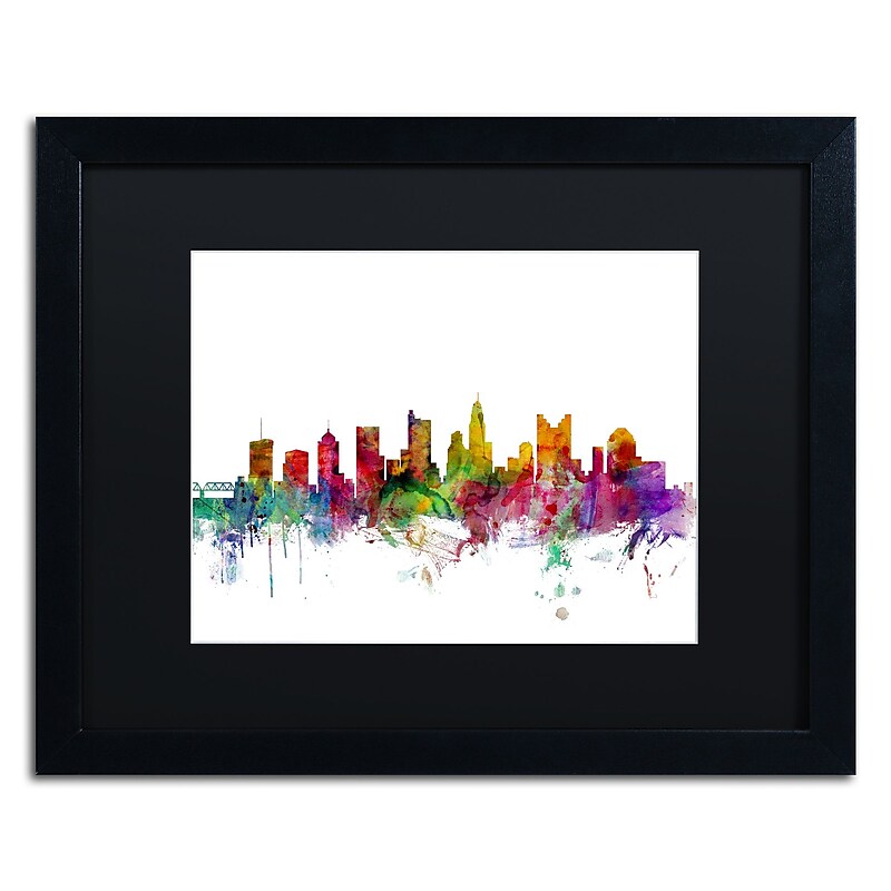 Trademark Fine Art ''Columbus Ohio Skyline'' by Michael Tompsett 16" x 20" Black Matted Black Frame (MT0572-B1620BMF) image 1