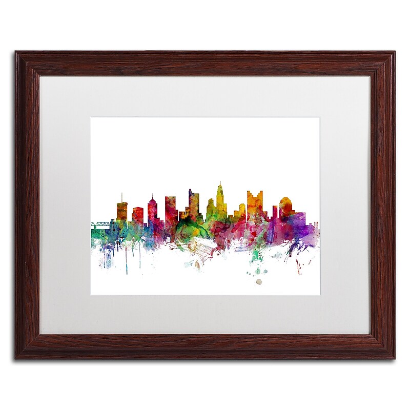 Trademark Fine Art ''Columbus Ohio Skyline'' by Michael Tompsett 16" x 20" White Matted Wood Frame (MT0572-W1620MF) image 1