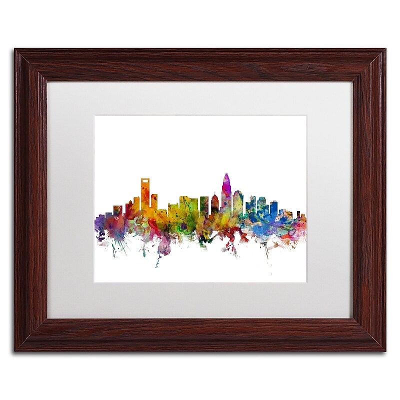 Trademark Fine Art ''Charlotte North Carolina Skyline'' by Michael Tompsett 11" x 14" Wood Frame (MT0573-W1114MF) image 1