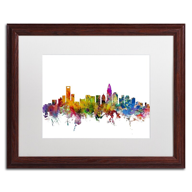 Trademark Fine Art ''Charlotte North Carolina Skyline'' by Michael Tompsett 16" x 20" Wood Frame (MT0573-W1620MF) image 1