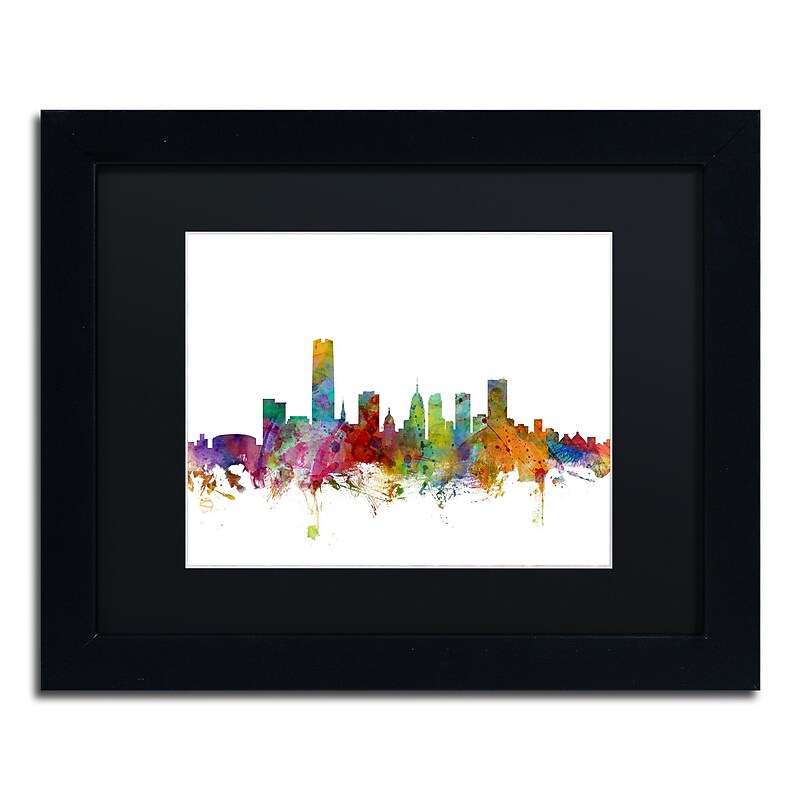 Trademark Fine Art ''Oklahoma City Skyline'' by Michael Tompsett 11" x 14" Black Matted Black Frame (MT0574-B1114BMF) image 1