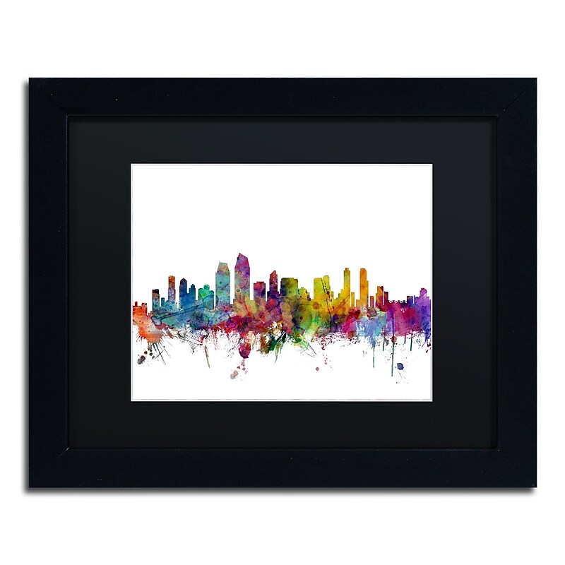 Trademark Fine Art ''San Diego California Skyline'' by Michael Tompsett 11" x 14" Black Matted Black Frame (MT0575-B1114BMF) image 1