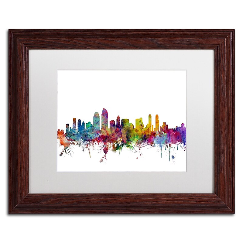 Trademark Fine Art ''San Diego California Skyline'' by Michael Tompsett 11" x 14" White Matted Wood Frame (MT0575-W1114MF) image 1