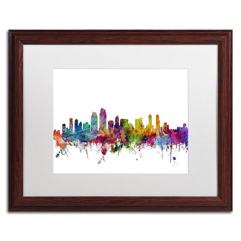 Trademark Fine Art ''San Diego California Skyline'' by Michael Tompsett 16" x 20" White Matted Wood Frame (MT0575-W1620MF) image 1