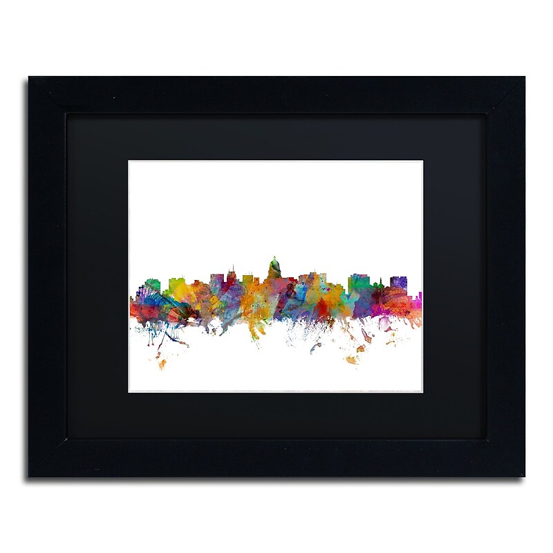 Trademark Fine Art ''Madison Wisconsin Skyline'' by Michael Tompsett 11" x 14" Black Matted Black Frame (MT0577-B1114BMF) image 1