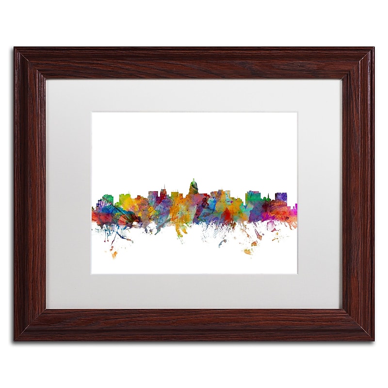 Trademark Fine Art ''Madison Wisconsin Skyline'' by Michael Tompsett 11" x 14" White Matted Wood Frame (MT0577-W1114MF) image 1