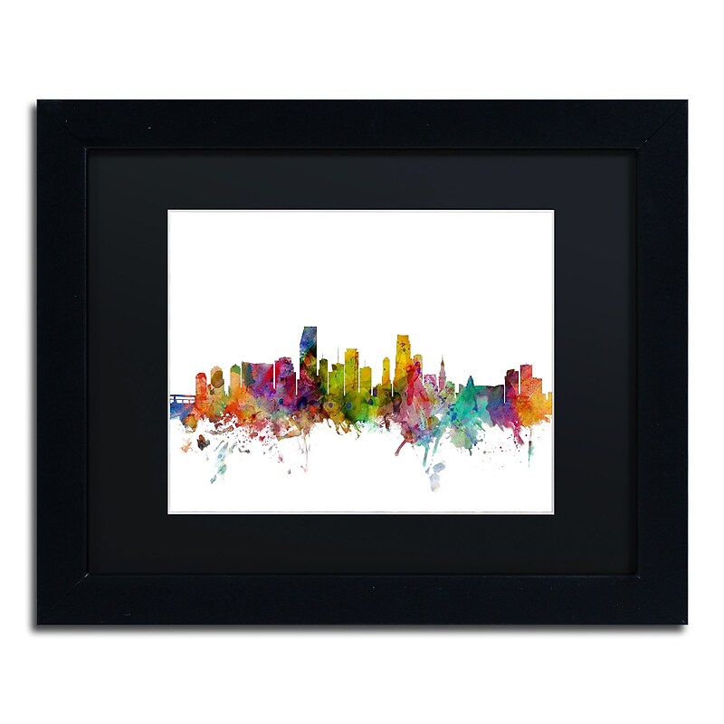 Trademark Fine Art ''Miami Florida Skyline'' by Michael Tompsett 11" x 14" Black Matted Black Frame (MT0578-B1114BMF) image 1