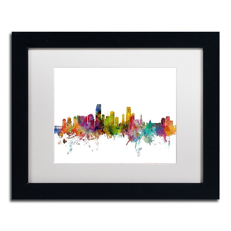 Trademark Fine Art ''Miami Florida Skyline'' by Michael Tompsett 11" x 14" White Matted Black Frame (MT0578-B1114MF) image 1