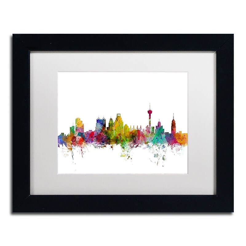 Trademark Fine Art ''San Antonio Texas Skyline'' by Michael Tompsett 11" x 14" White Matted Black Frame (MT0579-B1114MF) image 1