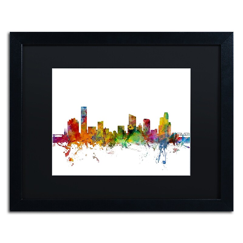 Trademark Fine Art ''Grand Rapids Michigan Skyline'' by Michael Tompsett 16" x 20" Black Matted Black Frame (MT0581-B1620BMF) image 1