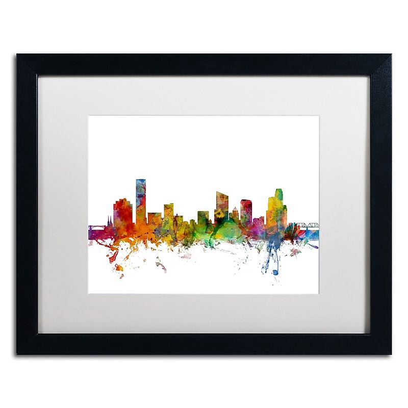 Trademark Fine Art ''Grand Rapids Michigan Skyline'' by Michael Tompsett 16" x 20" White Matted Black Frame (MT0581-B1620MF) image 1